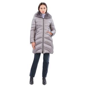 DAWN LEVY Cloe coat mid length puffer gray shearling trim detachable hood EUC M